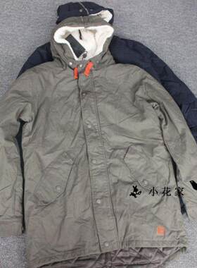 欧美单大码秋冬连帽牛仔帆布棉衣
