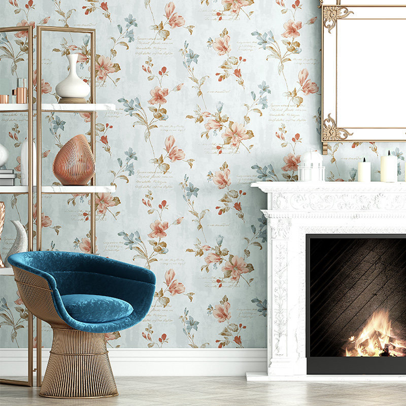 全屋墙布美式花卧室电视背景墙