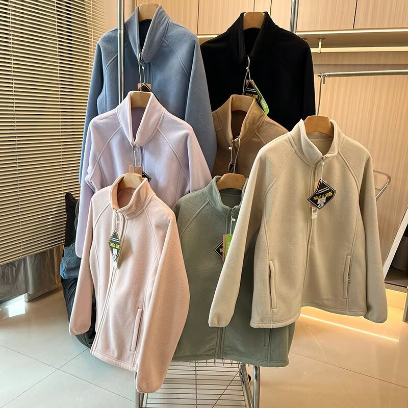 可可外贸 加绒加厚保暖立领抓绒衣双面摇粒绒夹克外套女毛绒绒