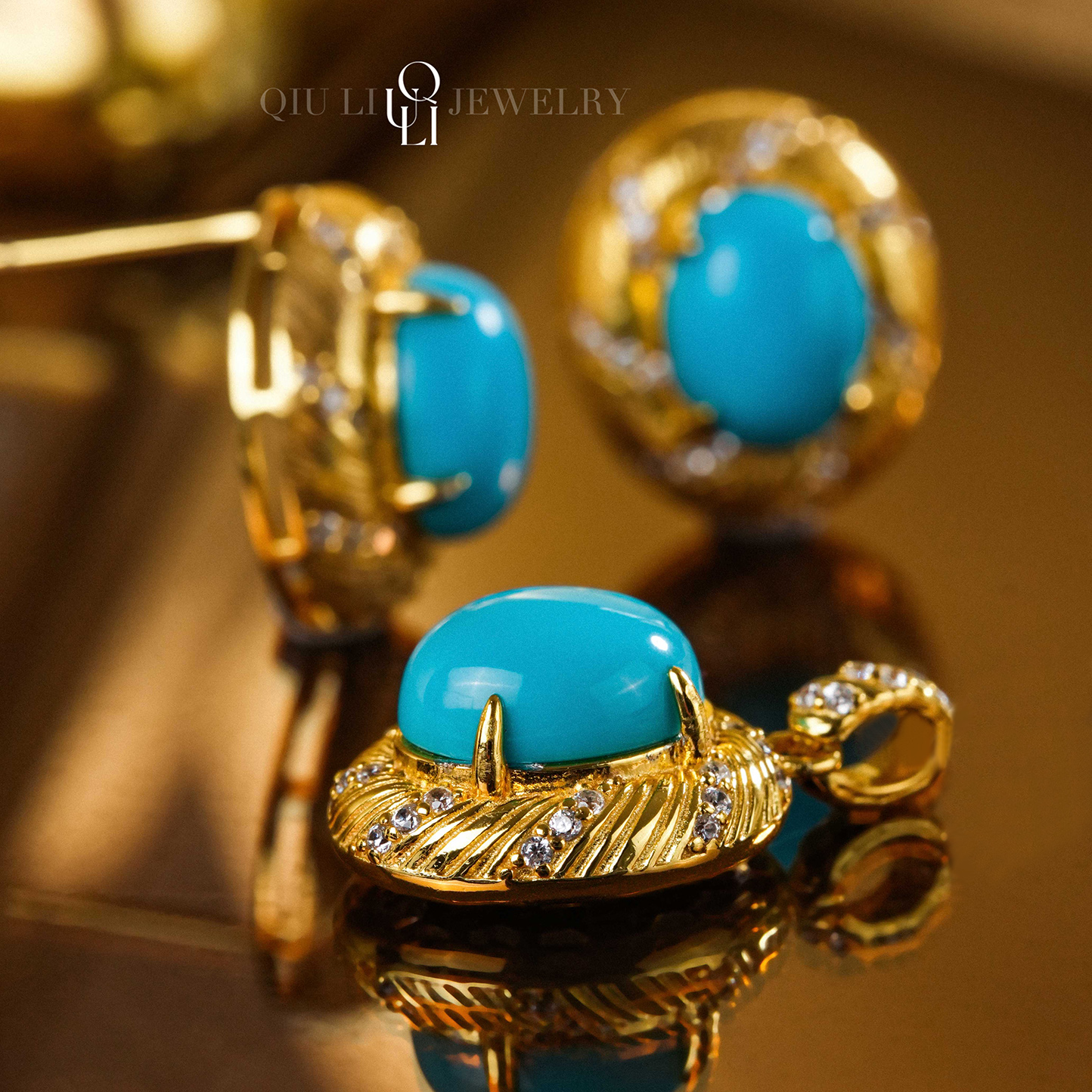 邱黎 ·【胖墩墩】925银古典编织美松绿松石吊坠SJ1339耳钉SJ1316