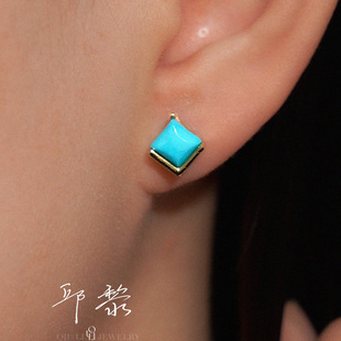 925银蔚蓝菱方形美松绿松石项链耳钉1h7151 无边泳池 邱黎