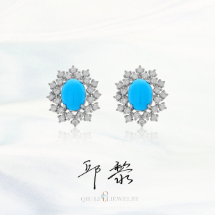 大气款 925银时尚 美松绿松石耳钉1h7064 星星花 邱黎设计