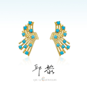 邱黎 复古蝴蝶结 中古风系列麻花边圆形微沁绿松石耳钉1h8310