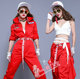 中国风舞蹈演出服爵士跳舞kpop女团打歌服嘻哈街舞红色连体工装 裤