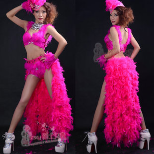 歌手定制大气羽毛拖尾走秀超长ds演出欧美舞台gogo演出领舞表演服