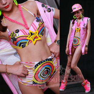 夜店女歌手gogo演出服新款高端大气酒吧性感分体式泳衣三件套显瘦