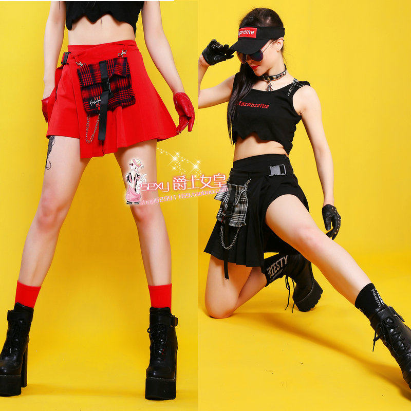 ds演出服女团舞蹈套装爵士舞练习室服装啦啦队跳舞韩舞格子短裙夏