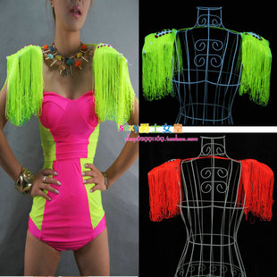 韩舞女团演出服装时尚流苏荧光色舞台装夜场酒吧ds领舞服肩饰表演