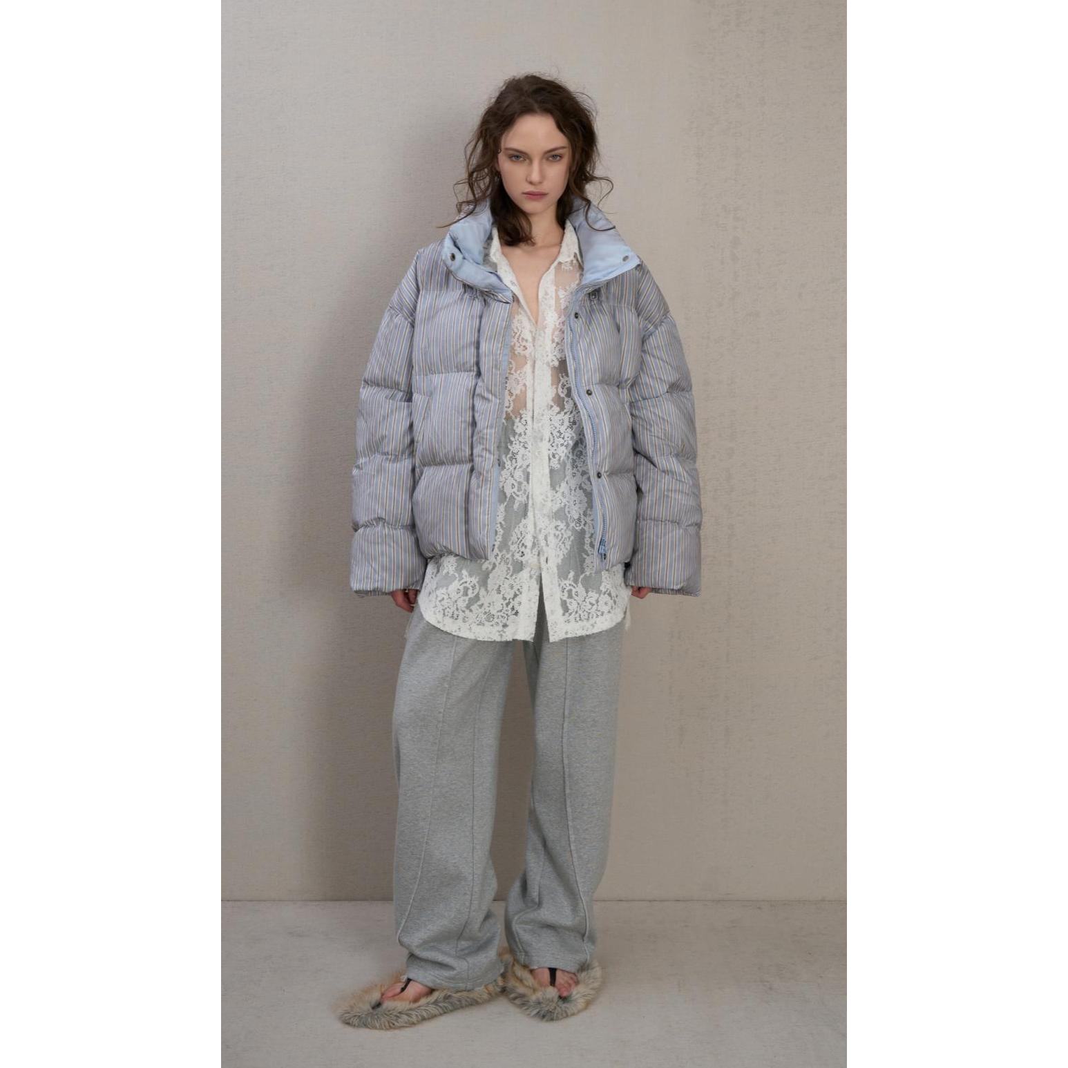 SENSEAWEEK 条纹喷脏羽绒服