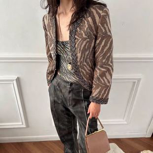 TURIGHT买手店25AW现货JACQUES WEI设计师品牌 斑马纹钉珠短外套