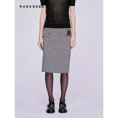 TURIGHT买手店26SS现货MARKGONG 黑白格子低腰修身半身裙包臀裙