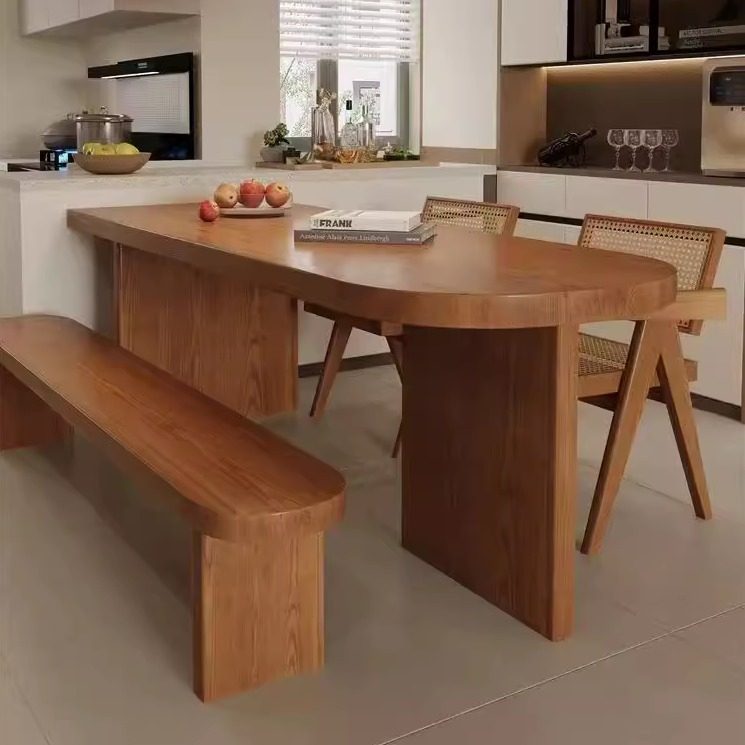 侘寂风实木餐桌椅组合家用书桌原木饭桌办公桌民宿休闲茶桌大板桌