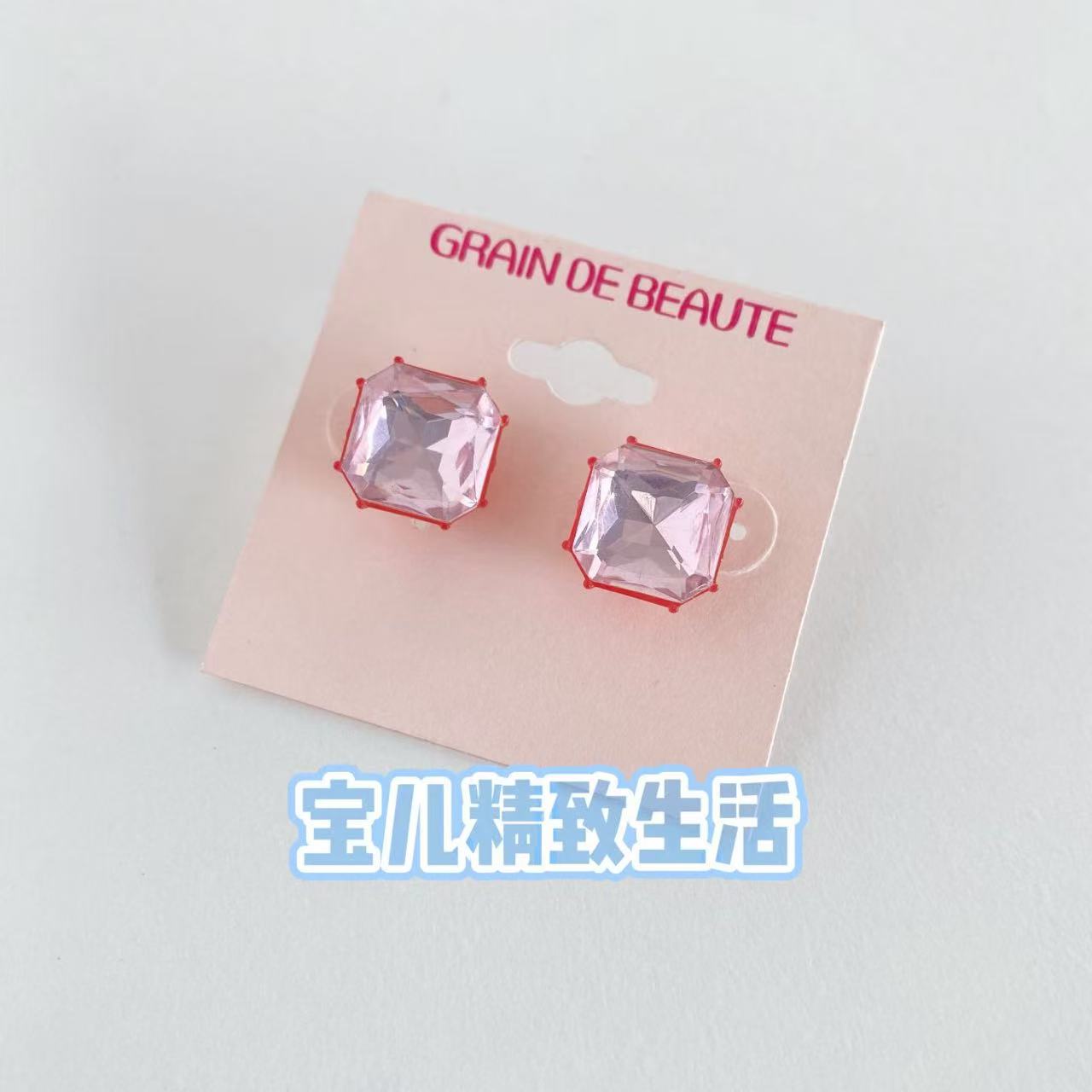 韩国饰品GRAIN de BEAUTE AZNAVOUR AZ正品 方钻 水晶 耳钉 耳环