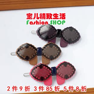 韩国 GRAIN de BEAUTE AZNAVOUR 双层透明蕾丝蝴蝶结发夹边夹顶夹