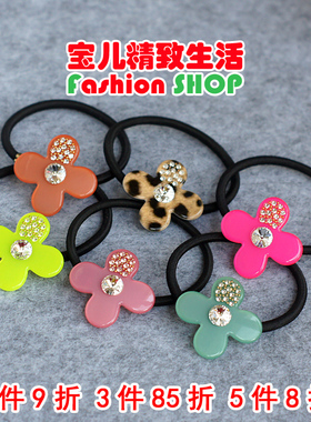 韩国发饰 GRAIN de BEAUTE AZNAVOUR 豹纹水晶四叶草发圈头绳皮筋