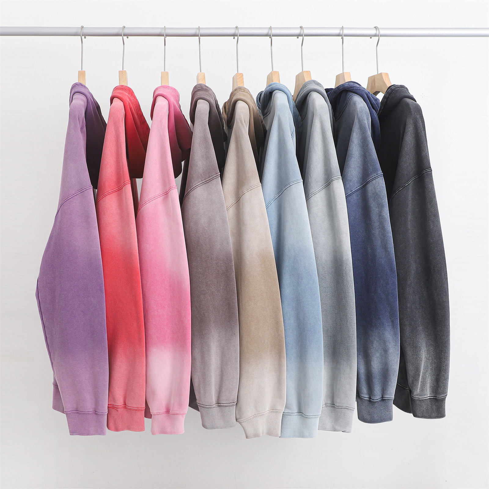 400g美式水洗做旧渐变色连帽卫衣