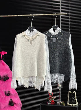 NKC.欧洲站小众南油高端国风重工钉珠刺绣亮片马甲上衣气质打底衫