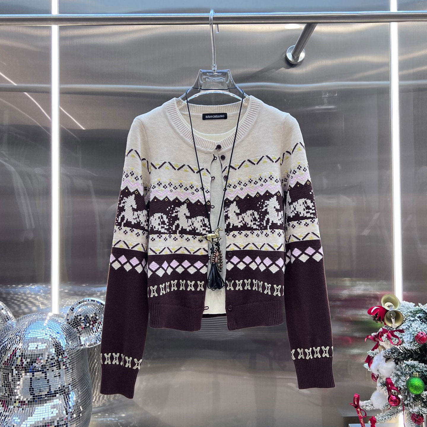 NKC.欧洲站小众英伦风提花珠片绣假两件上衣圆领针织修身百搭开衫,女装/女士精品,毛针织衫,淘宝优惠券,粉丝福利购,淘宝优惠卷