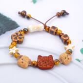 新款 卡通小猫流苏手链可爱复古个性 百搭陶瓷串珠景德镇饰品