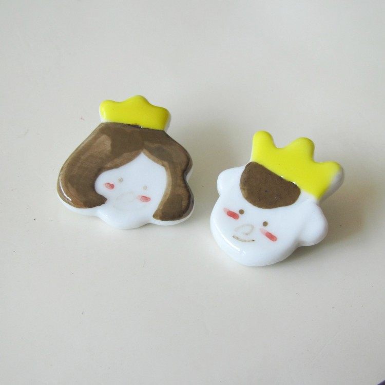 创意礼物文艺可爱陶瓷情侣款胸针徽章一对丨王子公主
