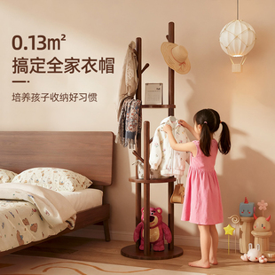 实木家用挂衣架儿童衣帽架卧室小型落地家庭挂衣服的架子不占空间