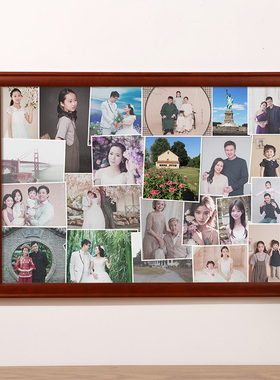 家用木头老照片相框空框大80年代可以放多张照片的怀旧挂墙展示架