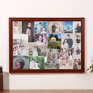 家用木头老照片相框空框大80年代可以放多张照片的怀旧挂墙展示架