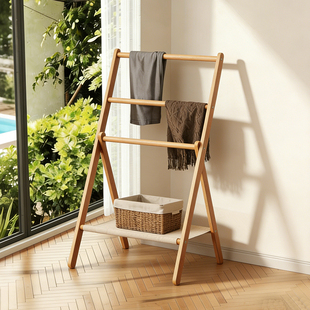 实木可折叠晾衣架落地家用阳台凉晒挂衣架小户型室内挂衣服的架子