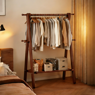 实木落地挂衣架家用客厅卧室衣帽架可折叠不占空间的立式衣服挂架