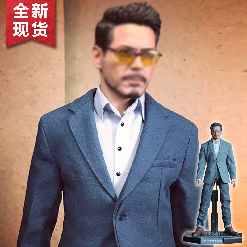 mk100钢铁侠托尼史塔克蓝色休闲西服兵人模型西装牛仔裤可动人偶