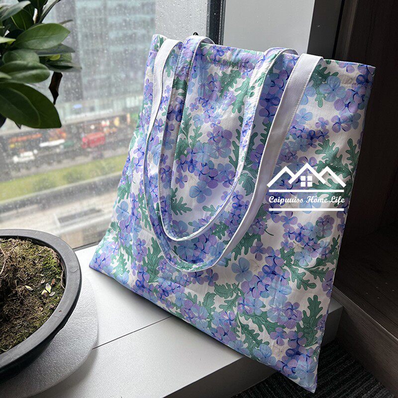 克莱因小清新碎花单肩便携户外环保袋手提袋印花学院风上课书包