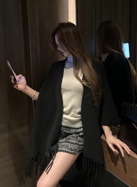 【姐感统治区】暗夜优雅大小姐羊毛混纺斗篷披肩超保暖