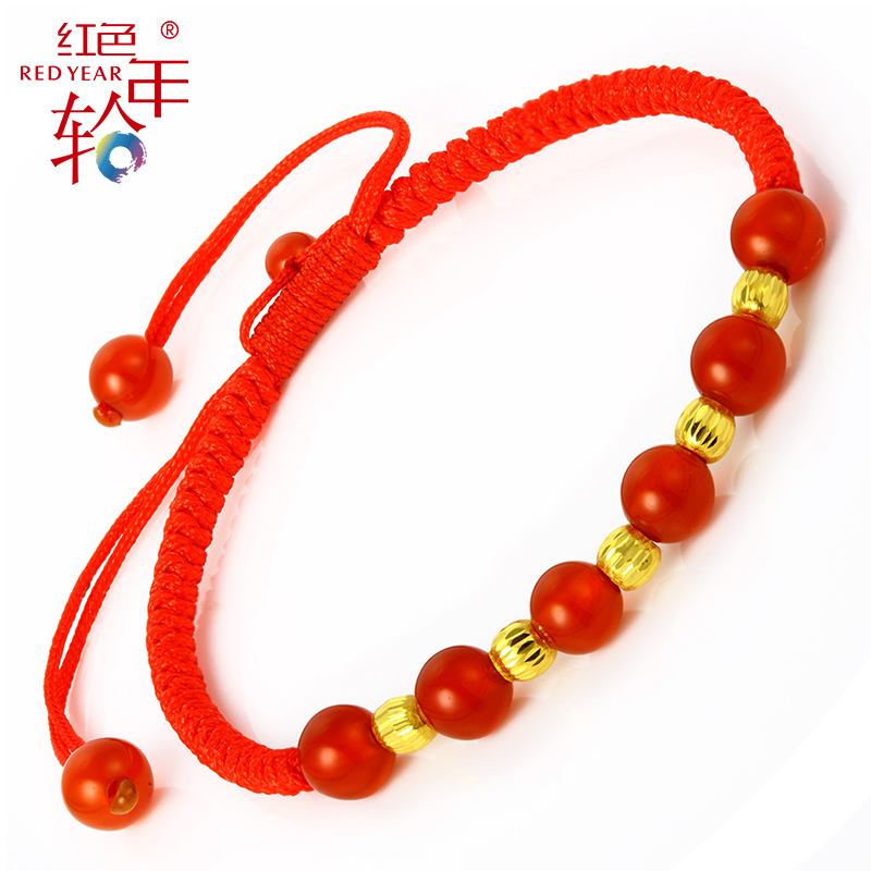 红色年轮手链珠宝路路通足金