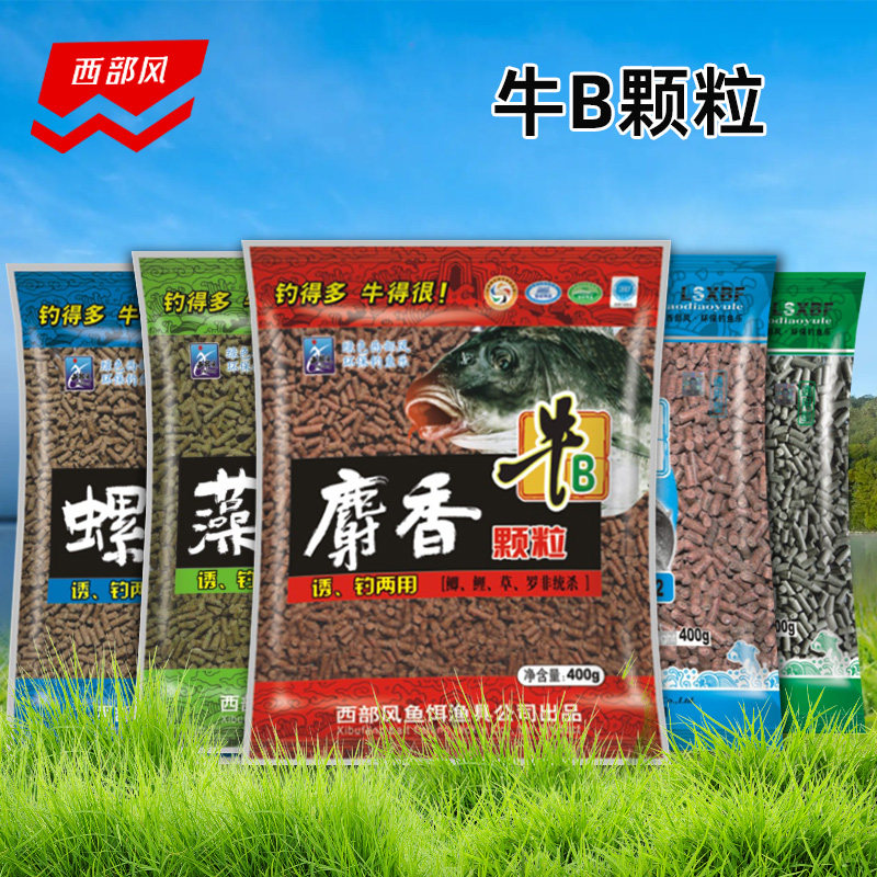 西部风鱼饵牛B颗粒腥香蚯蚓红虫麝香腥香螺肉牛B鲤螺香浓香打窝料
