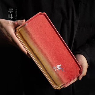 陶瓷功夫茶具 故宫红长方干泡盘｜九色鹿窑变复古小号茶盘家用中式