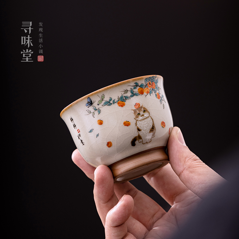猫咪汝窑品茗杯主人杯开片可养