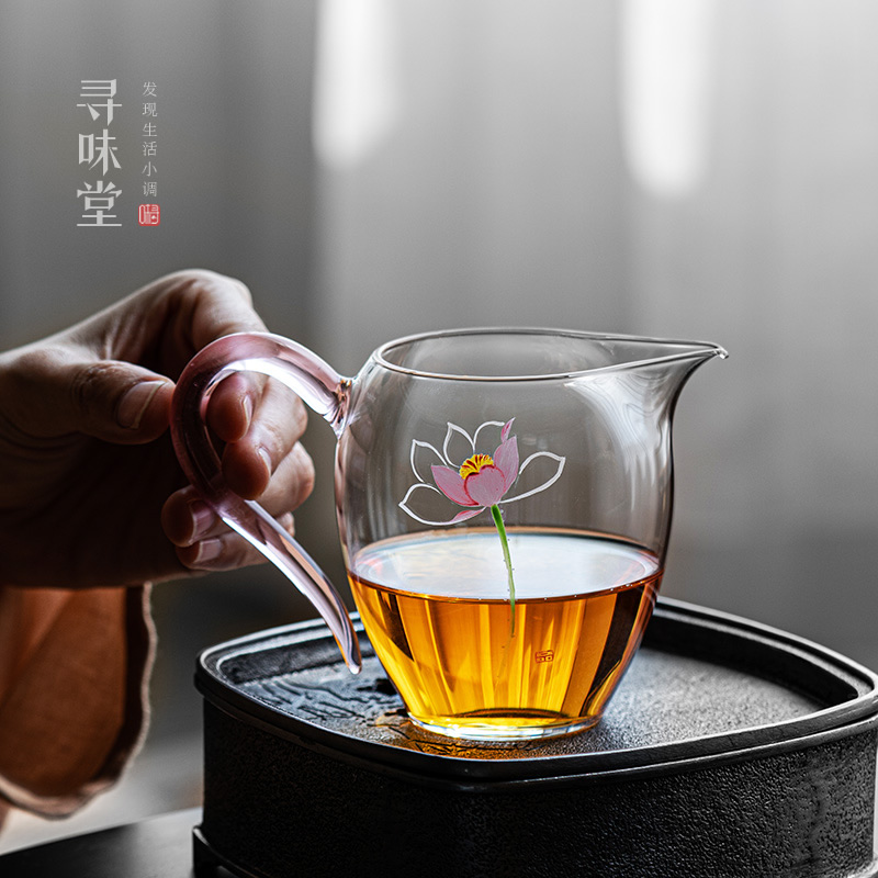 手绘玻璃荷花公道杯高品质茶海
