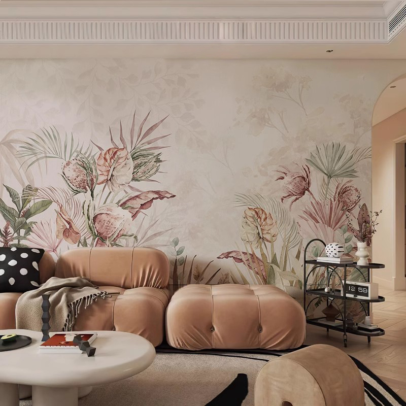 法式中古花朵丛林美式复古墙布背景墙电视客厅卧室沙发壁画纸