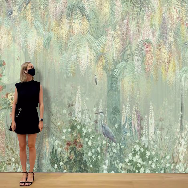 美式手绘油画花草绿植墙布法式客厅电视背景墙壁画无缝沙发壁纸