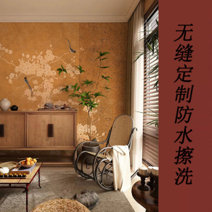 金箔花鸟法式 卧室背景墙定制墙布 中古风客厅墙纸餐厅壁纸中式