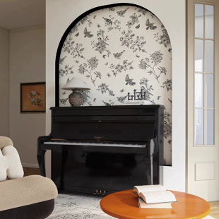 法式 中古风手绘花鸟卧室背景墙壁纸复古客厅墙布酒店民宿定制壁画