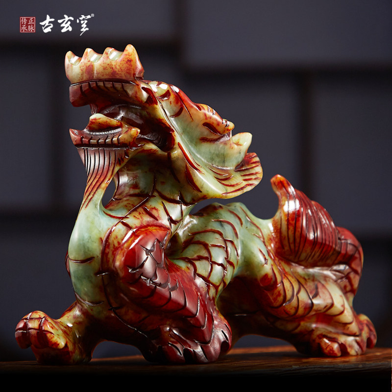 古玄空17cm小青龙岫玉家居摆件书房青龙方家居工艺品装饰品办公室