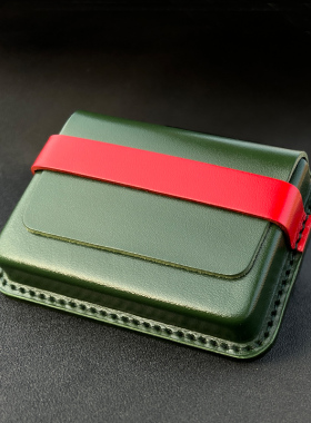 【小众】撞色植鞣头层牛皮卡包男式女士卡片包银行信用卡夹套真皮