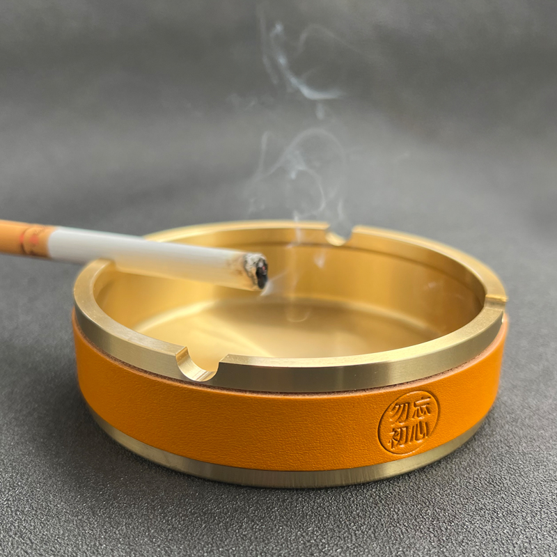 烟灰缸黄铜拼接真皮牛皮可印字母
