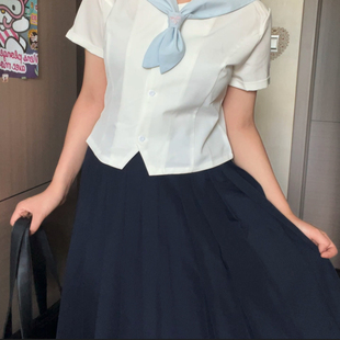 薄款 原创JK学院风修身 短袖 夏季 显瘦 女百褶裙甜美套装 兔耳衬衫