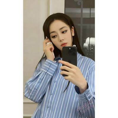 日本代购迪丽热巴同款女条纹衬衫
