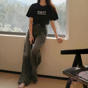 日本代购潮牌殷桃同款字母黑色短袖T恤女款夏季新款纯棉百搭上衣