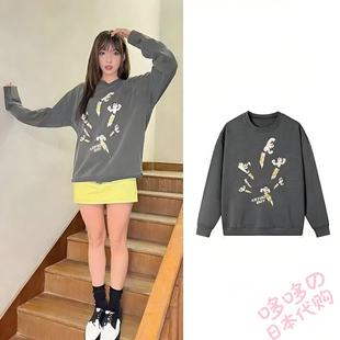 日本代购潮牌程潇同款女款卫衣卡通印花套头圆领休闲简约宽松上衣