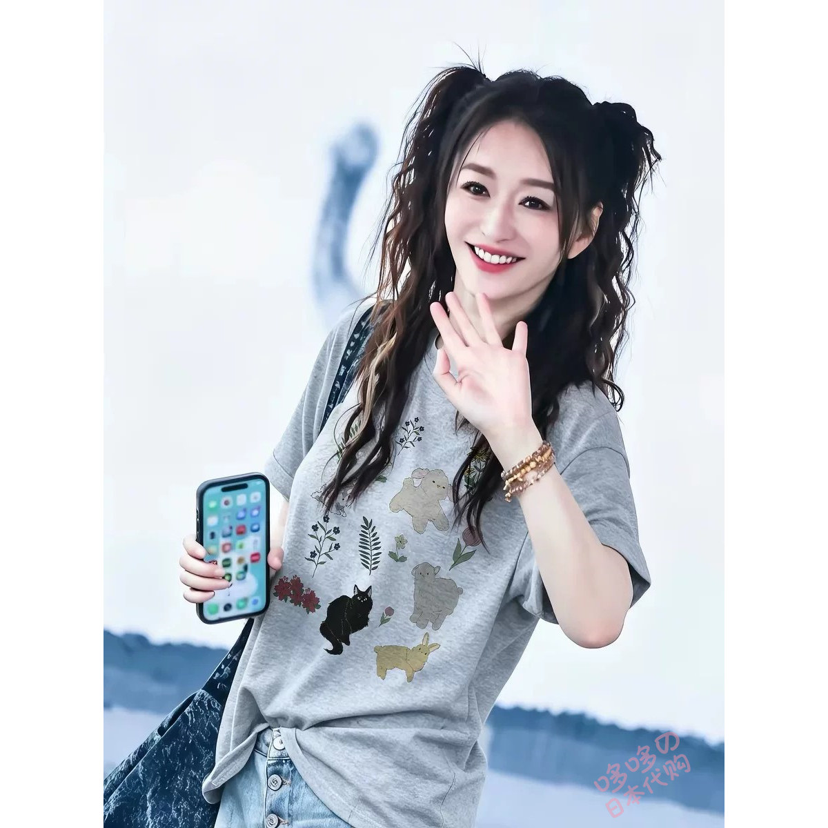 浪姐李小冉同款灰色宽松短袖T恤