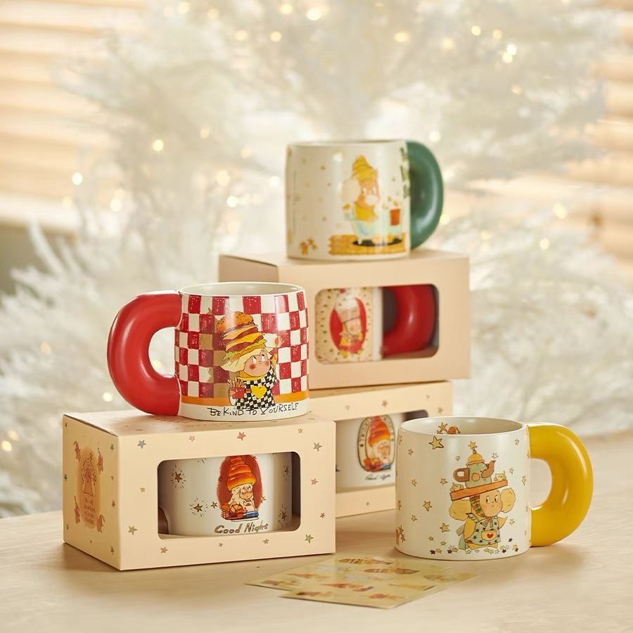 星星人圣诞礼盒卡通马克杯牛奶陶瓷复古早餐杯儿童水杯网红高颜值